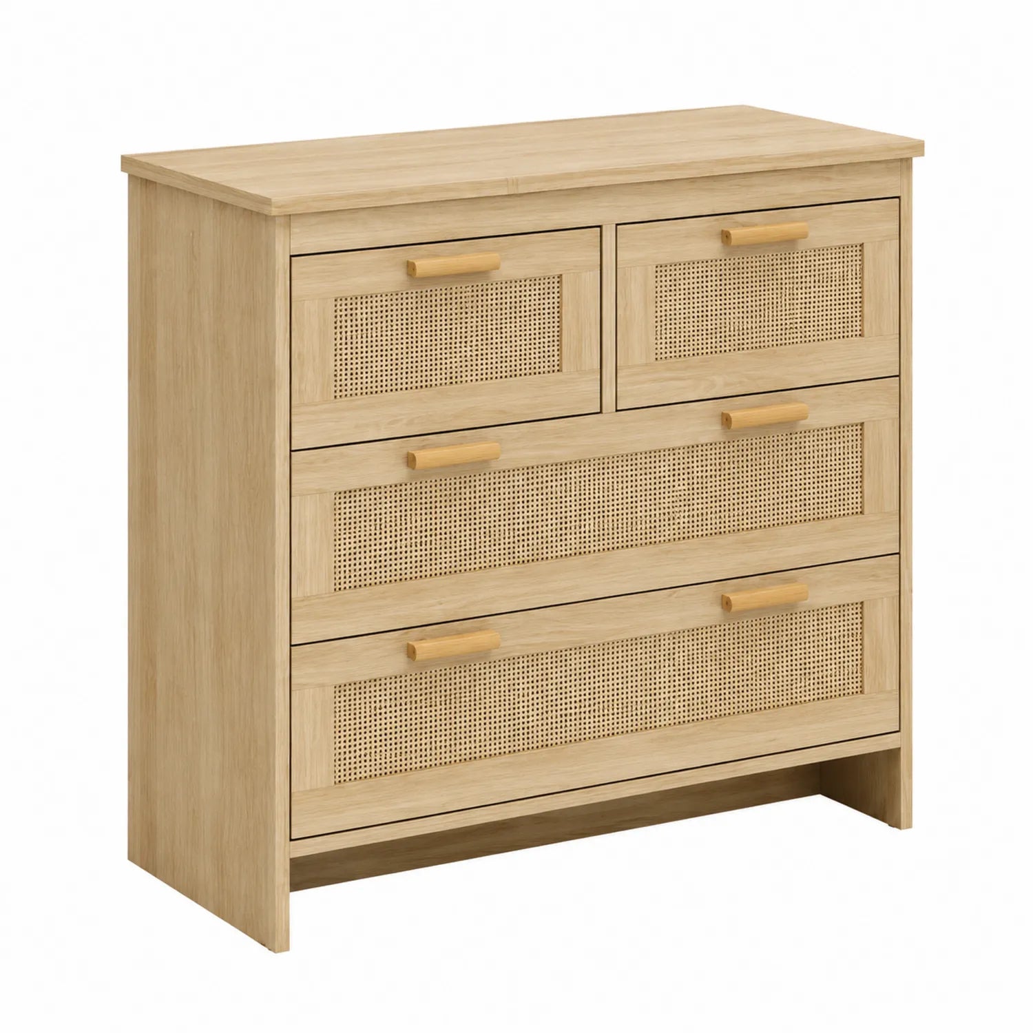 Holz Kommode mit Rattanfronten und 4 Schubladen, Hellbraun