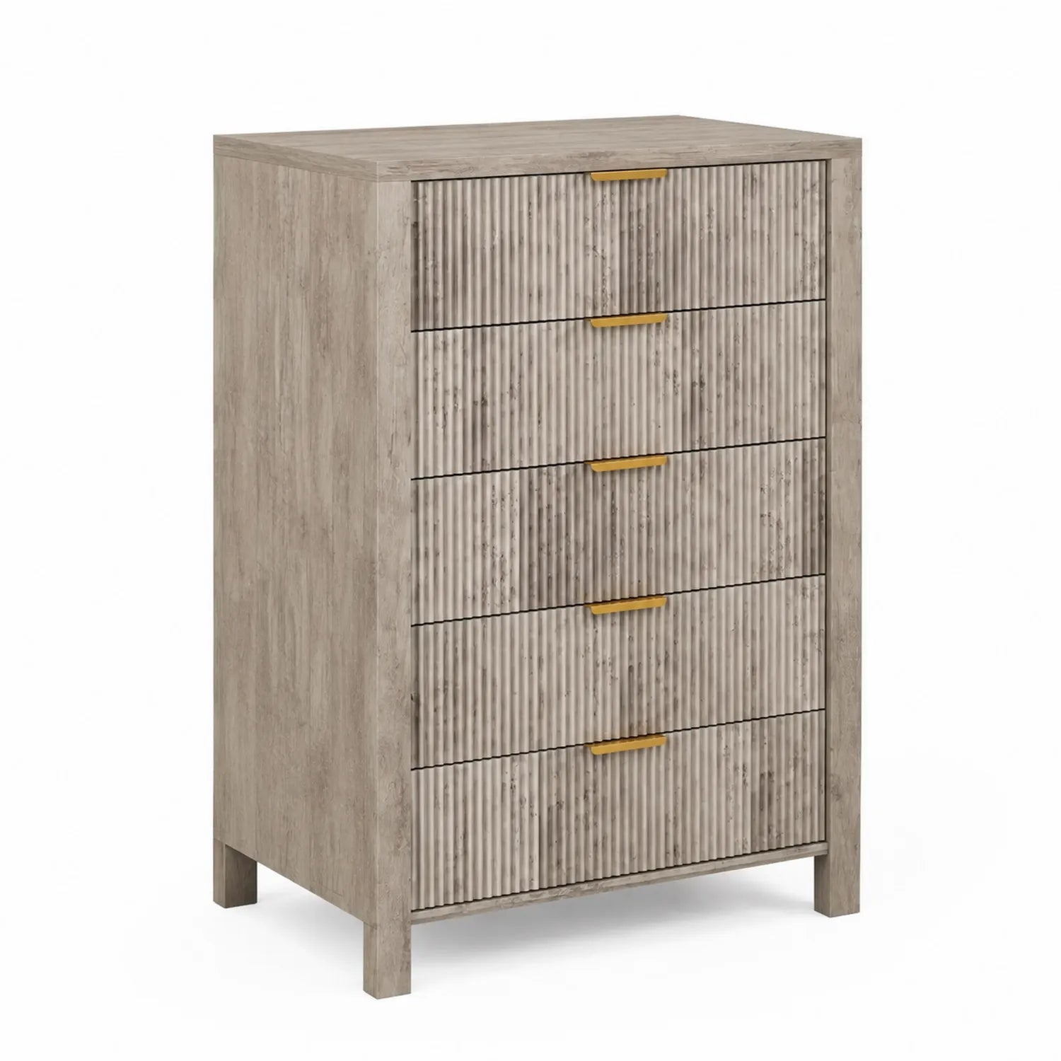 Kommode MDF Holzoptik 5 Schubladen Grau 80x40x120cm