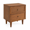 Holz-Nachttisch mit Rattan und 2 Schubladen, 60 cm hoch