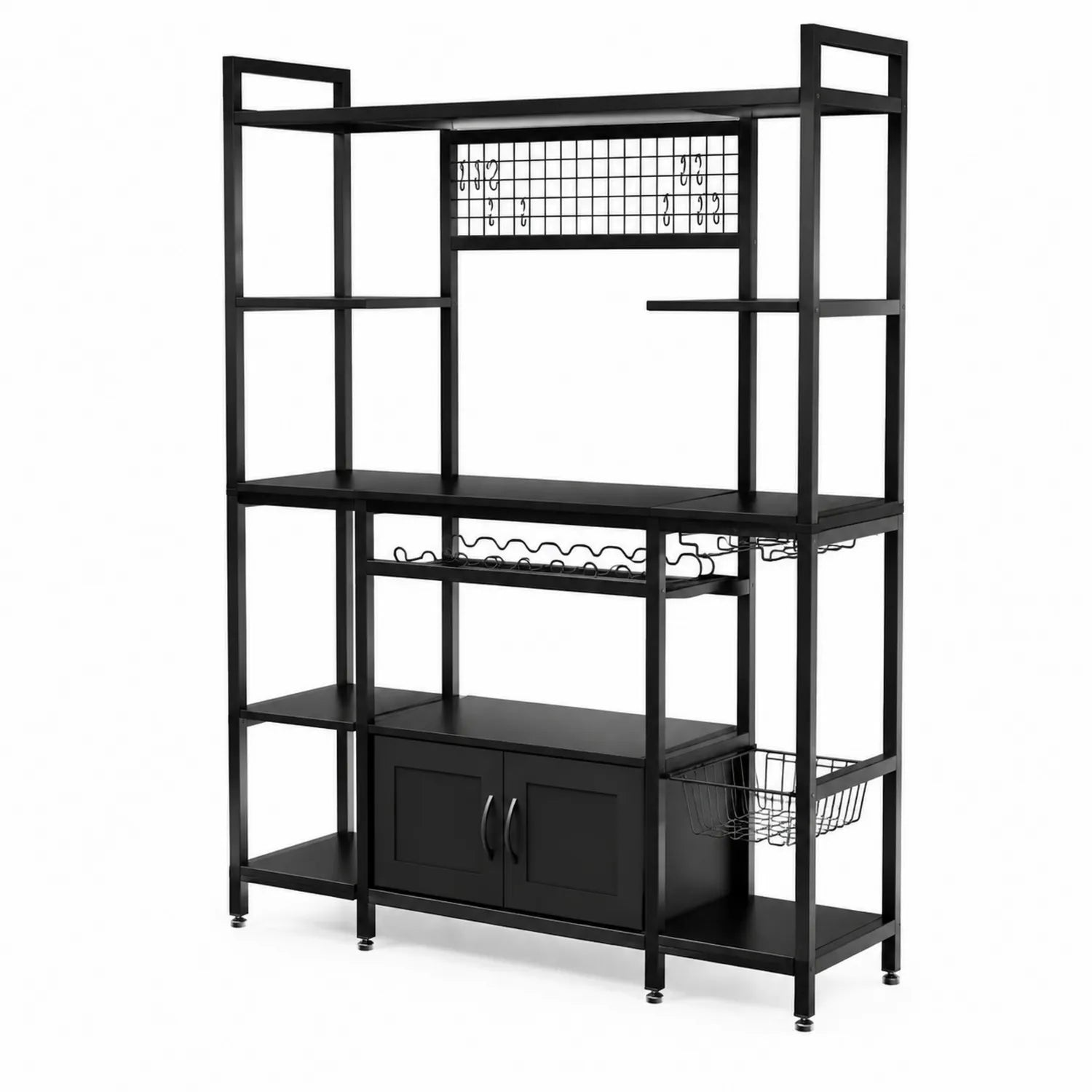 Metall-Küchenregal mit Ablagen und Schrank in Schwarz