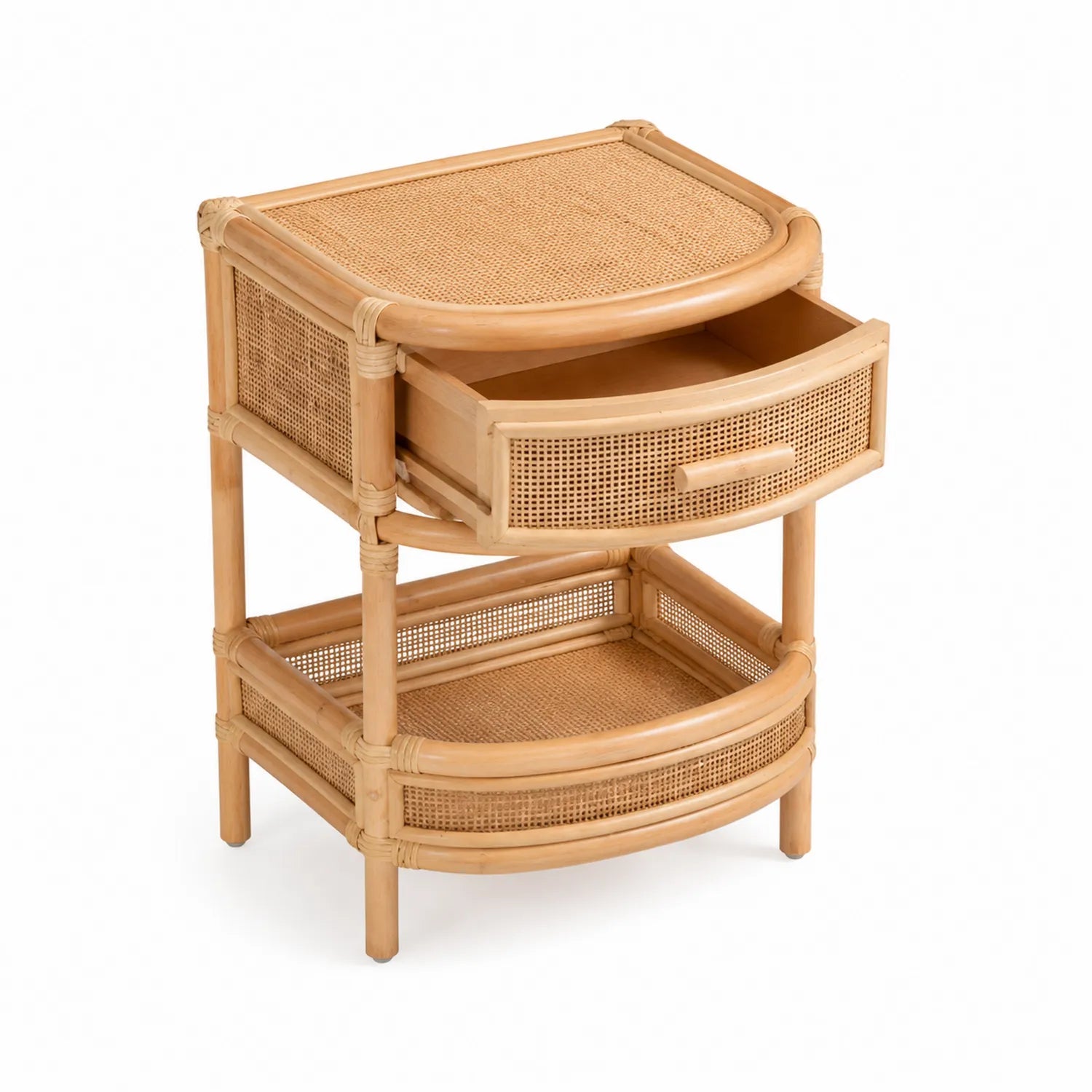 Rattan-Nachttisch mit Schublade und Ablagen