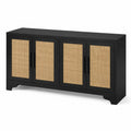 Sideboard 4-Türer Schwarz/Braun aus Eichenholz und Rattan