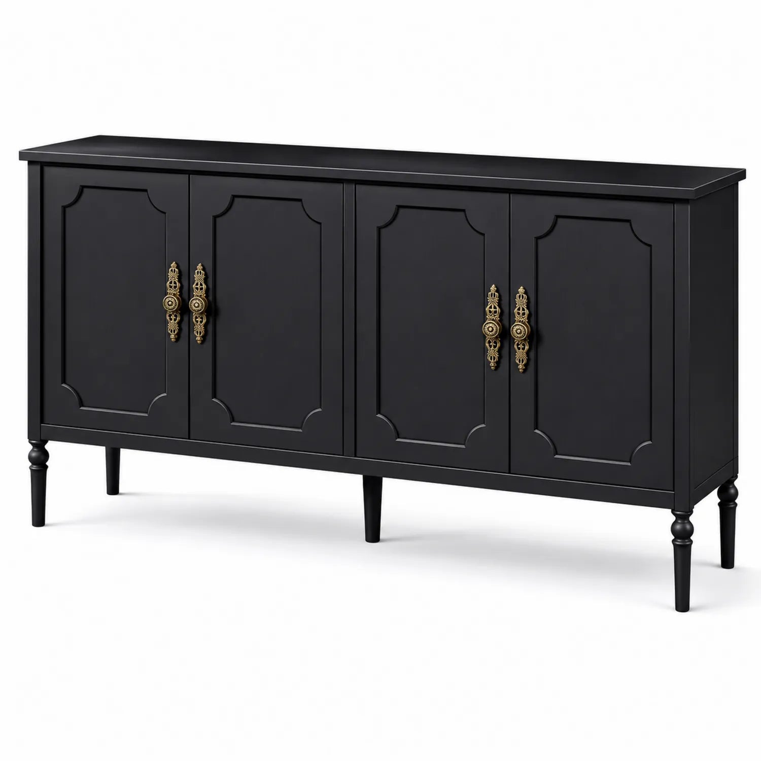Sideboard Schwarz Holz mit Metallgriffen 150x40x80 cm