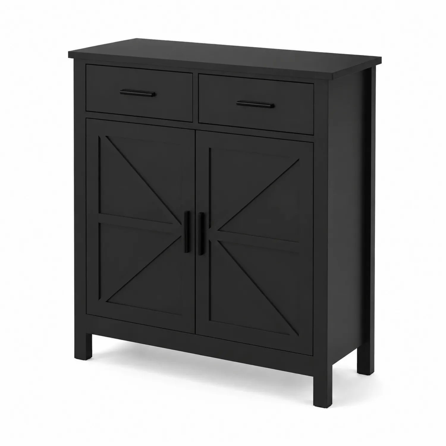 Schwarzer MDF-Holzschrank mit Schubladen und Türen