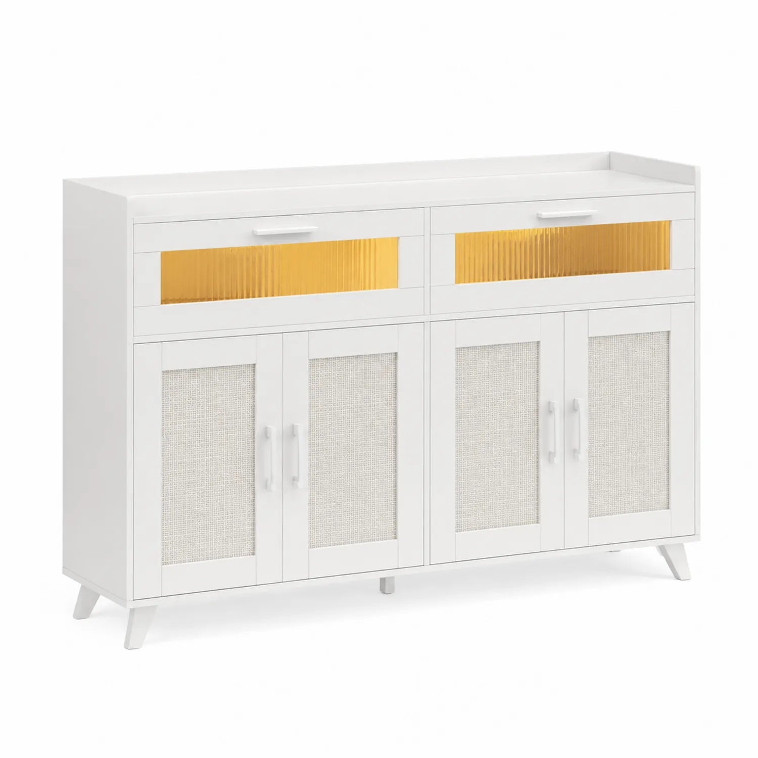 Kommode aus MDF mit geriffeltem Glas in Weiß und Gold 120x35x85 cm