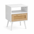 Nachttisch aus MDF Weiß mit Rattan-Schubladenfront